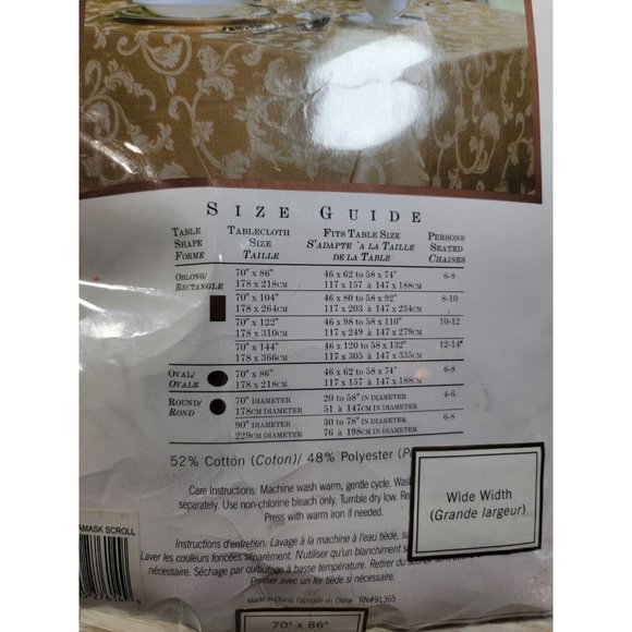 Damask  Scroll Tablecloth 70"‎ x 86" Oblong sunweave cotton/poly fabric NEW - Picture 9 of 10